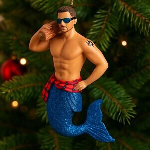 December Diamonds Lumber Jack Merman Ornament 2016 Blue Tail Retired